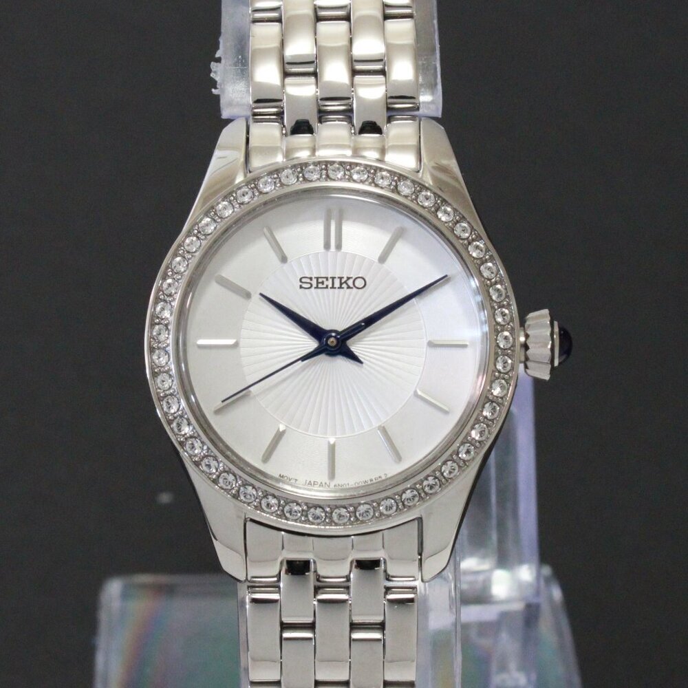 Ladies Seiko Essentials Crystal Studded Bezel Textured Dial 26mm - Picture 6 of 13